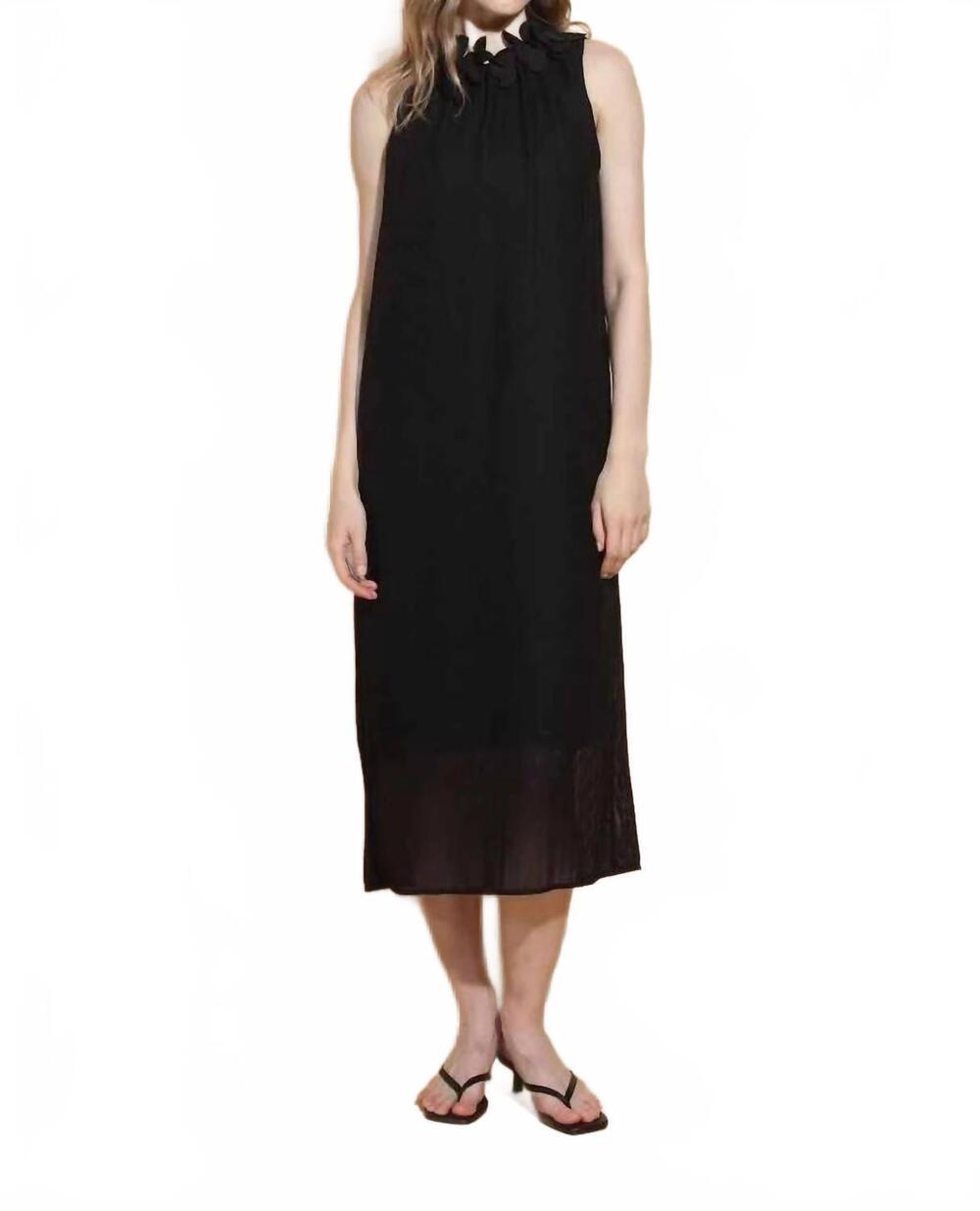 NEW JESSIE LIU petal detail around the neck midi dress in black